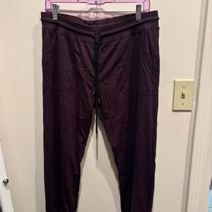 Plum Peak Zipper Joggers with luxurious sheen